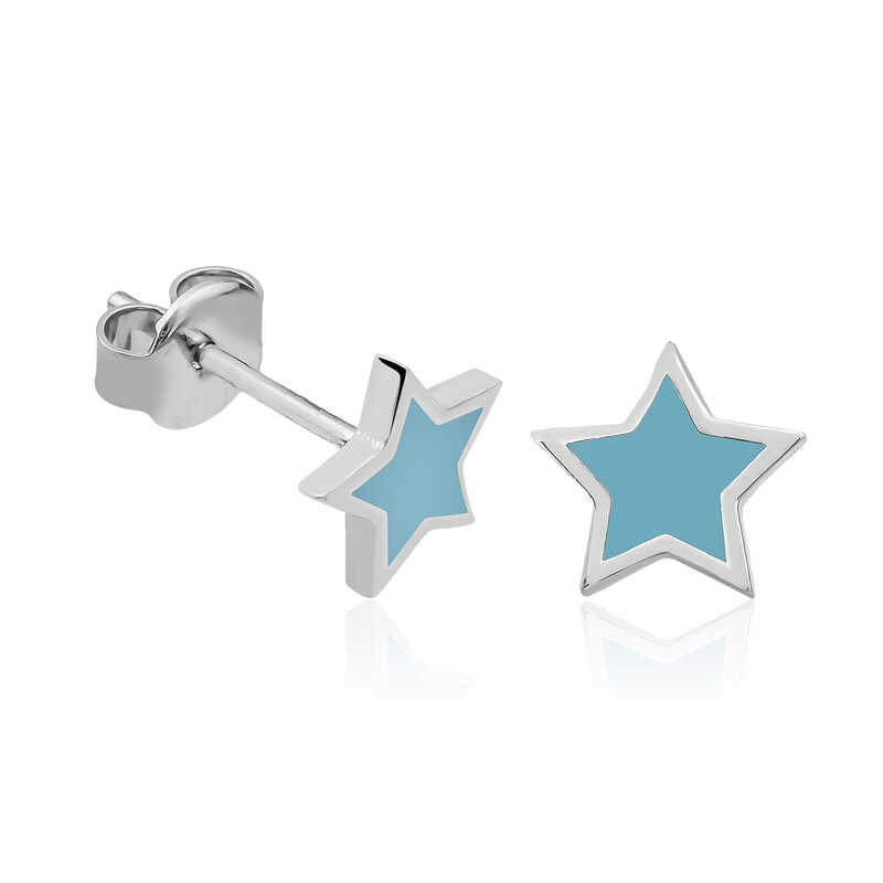 Silver Fluorescent Blue Star Earrings
