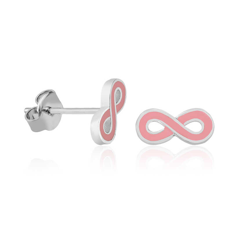 Silver Pink Infinity Stud Earrings