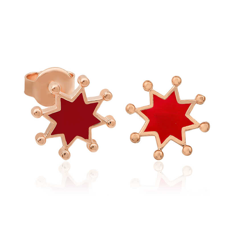 Silver Fluorescent Red Star Earrings