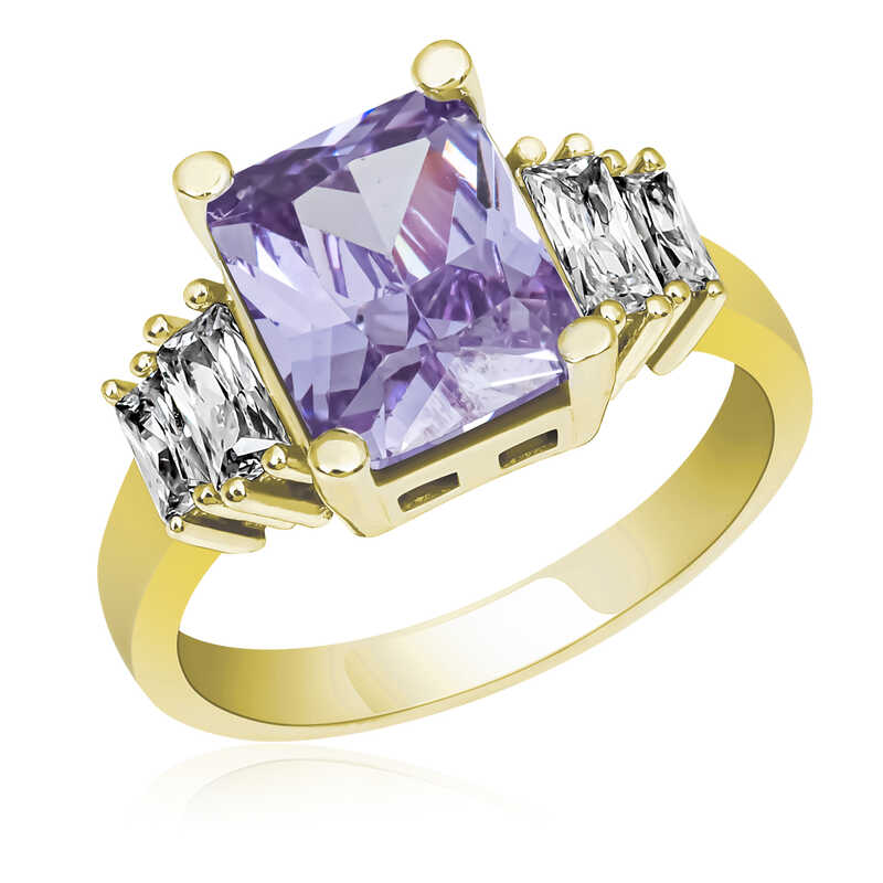 Silver Lilac Baguette Stone Gold Women’s Ring