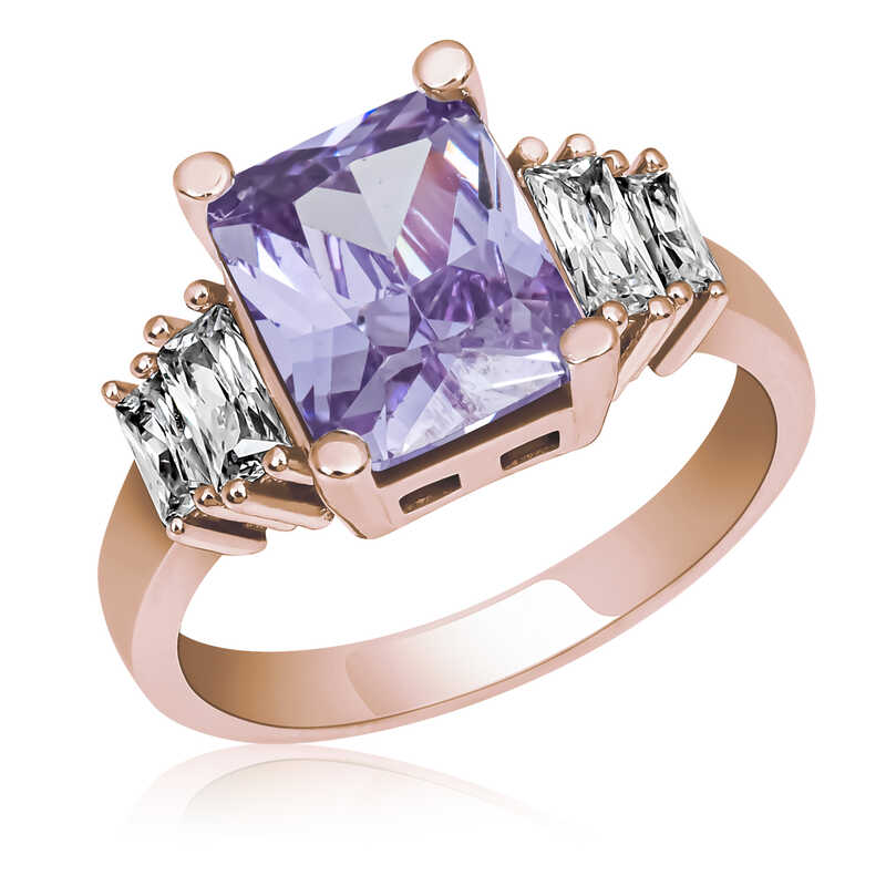 Silver Lilac Baguette Stone Rose Women’s Ring