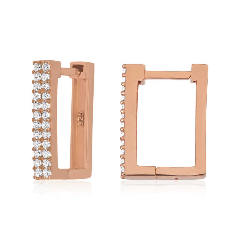Silver White Stone Square Earrings