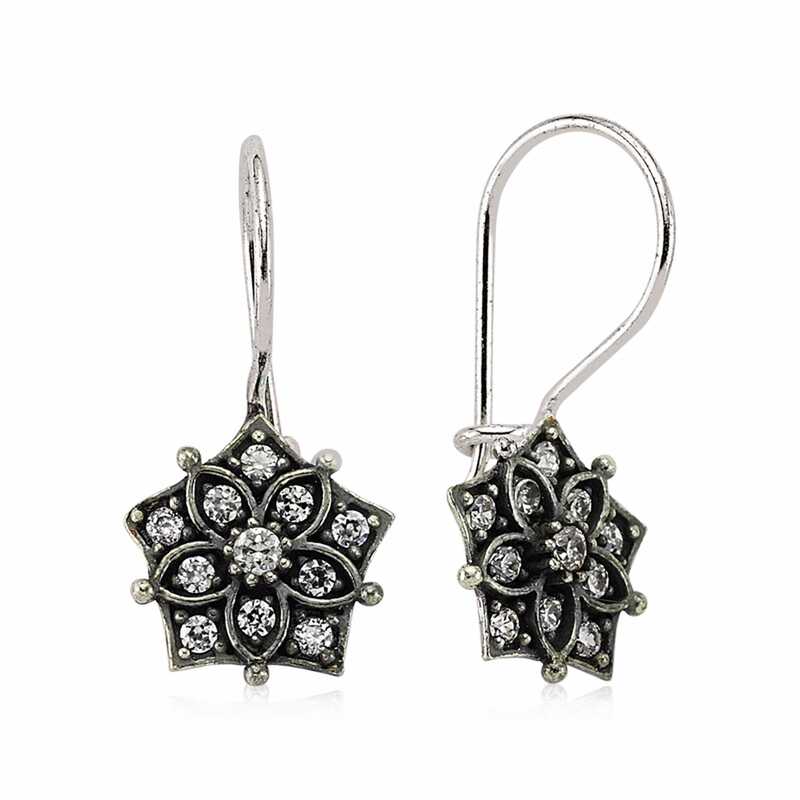 Silver Dangle Flower Earrings