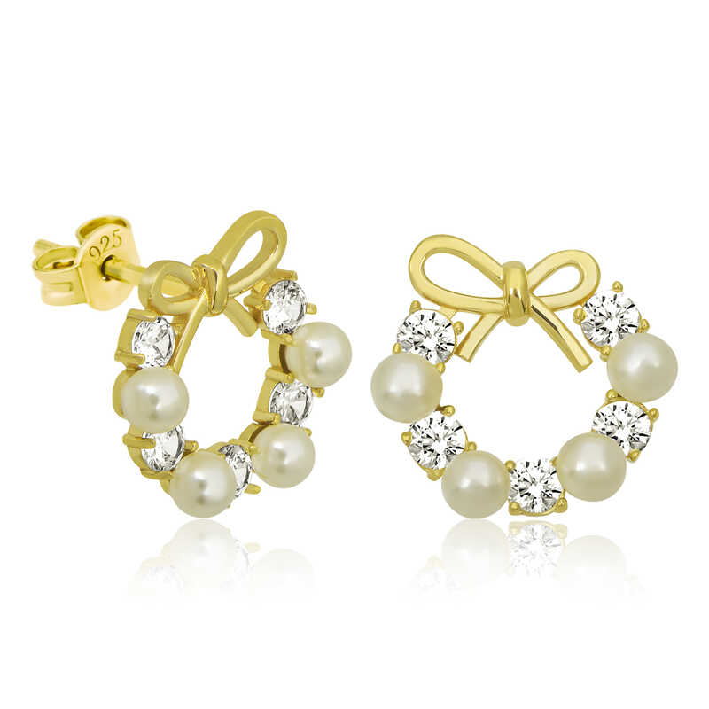 Silver Pearl Ribbon Stud Women’s Earrings