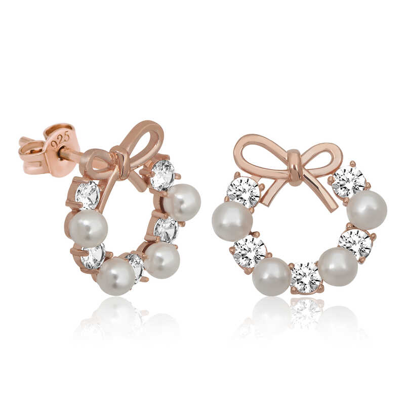 Silver Pearl Ribbon Stud Women’s Earrings