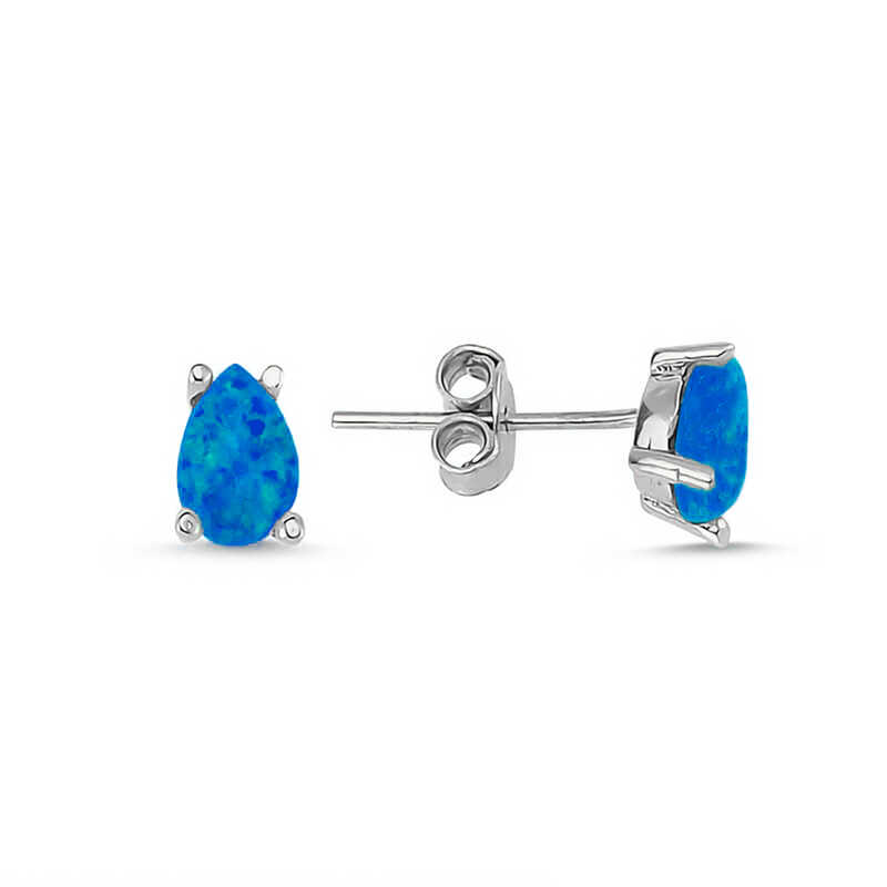 Silver Drop Dark Blue Opal Stone Earrings