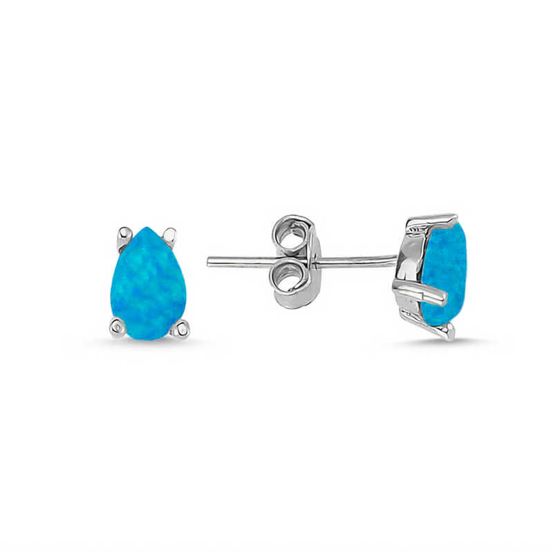 Silver Drop Blue Opal Stone Earrings