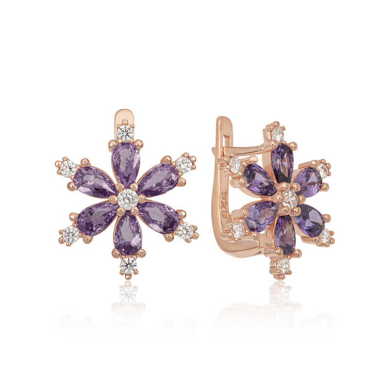 Silver Purple Lotus Flower Women’s Earrings