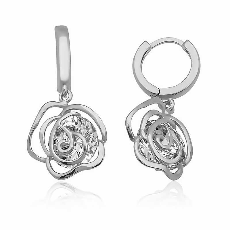 Silver Dangle Rose Women’s Earrings