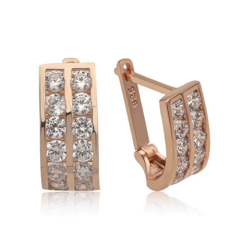 Silver Double Row White Stone J Women’s Earrings