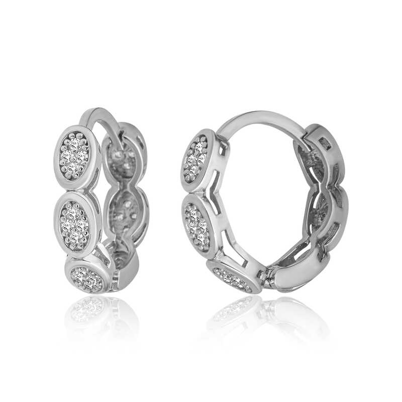 Silver Zircon Stone Hoop Earrings for Women