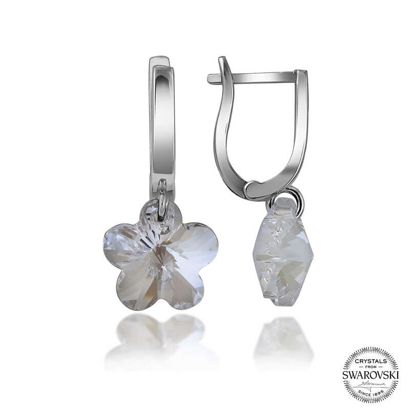 Swarovski Crystal Stone Silver White Daisy Dangle Women’s Earrings