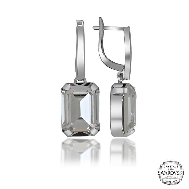 Swarovski Crystal Stone Silver White Baguette Dangle Women’s Earrings