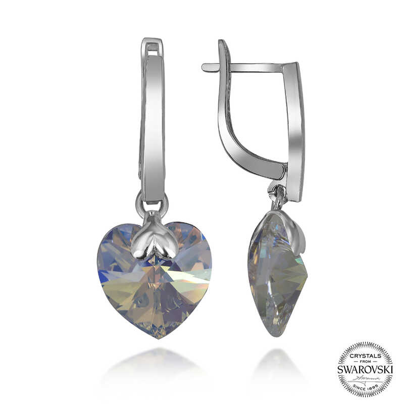 Swarovski Crystal Stone Silver White Heart Dangle Women’s Earrings