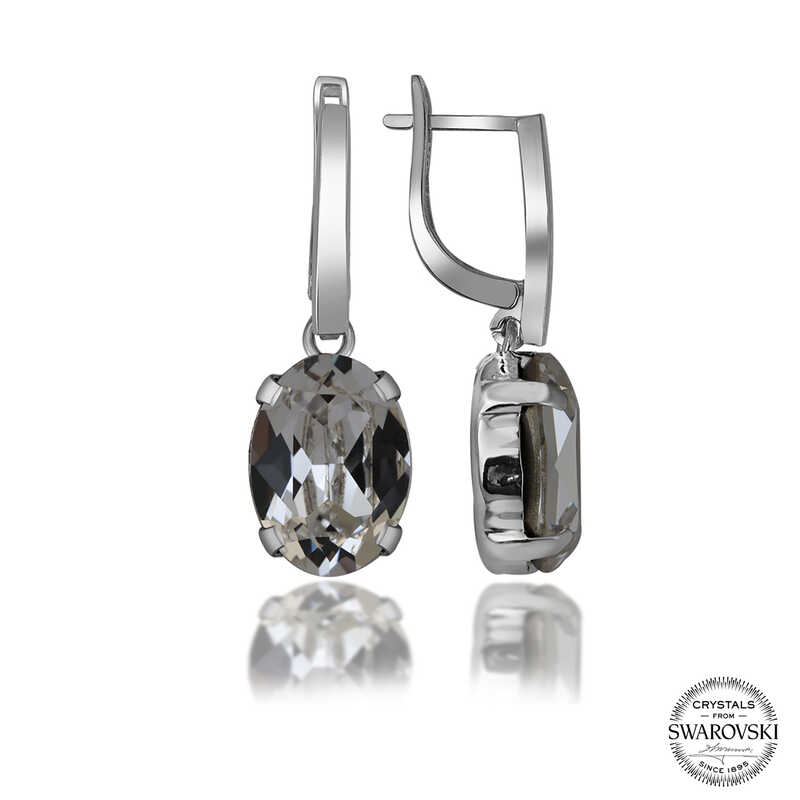 Swarovski Crystal Stone Silver White Oval Dangle Women’s Earrings