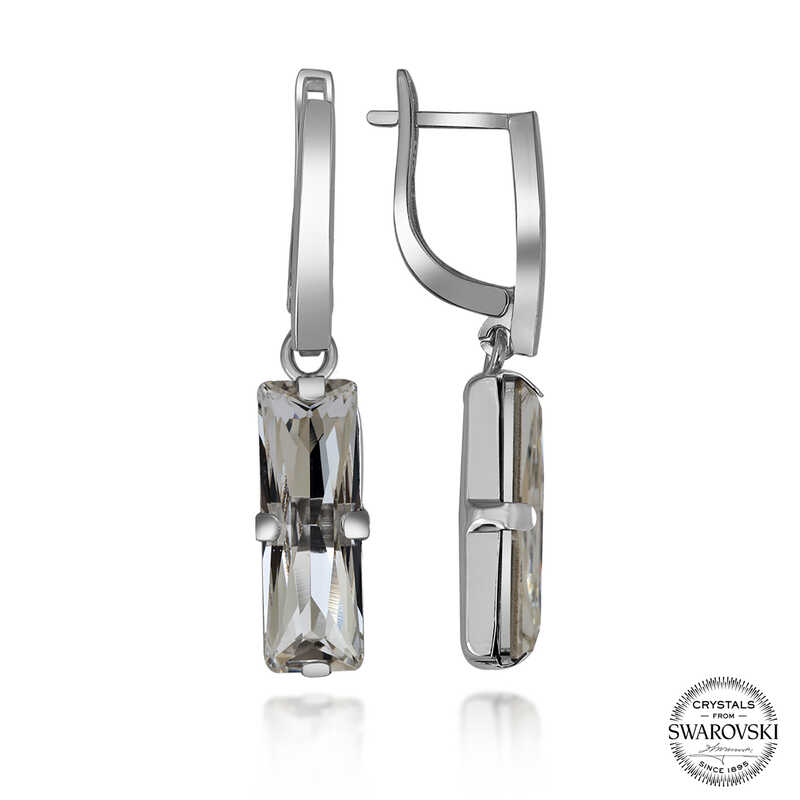 Swarovski Crystal Stone Silver White Baguette Dangle Women’s Earrings