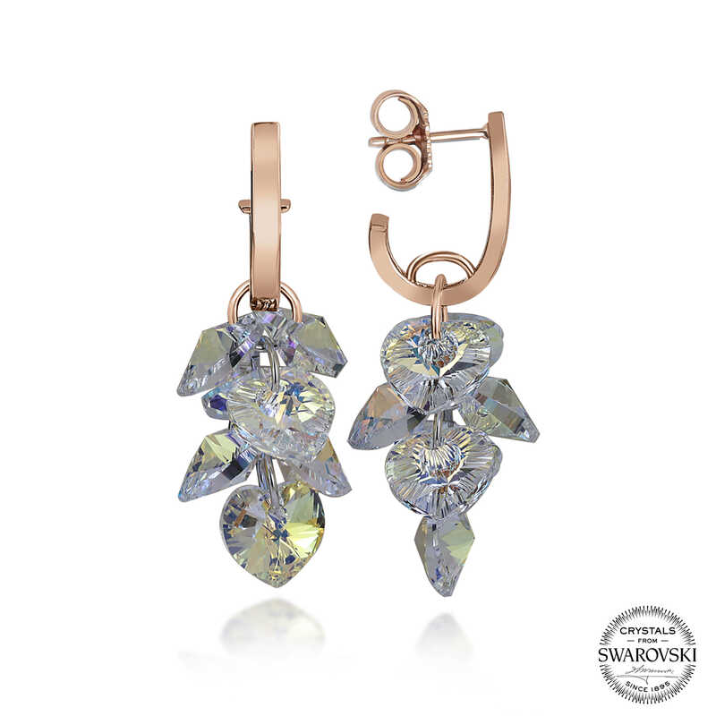 Swarovski Crystal Stone Silver Heart Pendant Stud Women’s Earrings