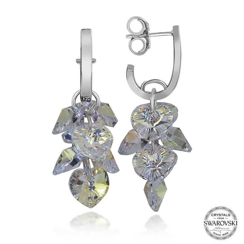Swarovski Crystal Stone Silver Heart Pendant Stud Women’s Earrings