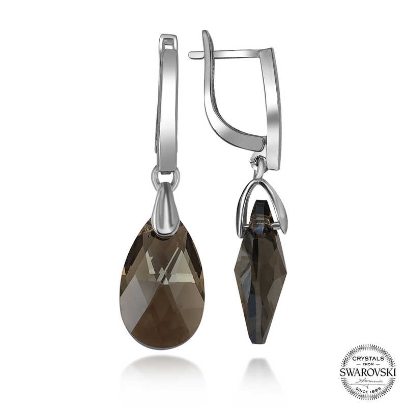Swarovski Crystal Stone Silver Drop Dangle Women’s Earrings