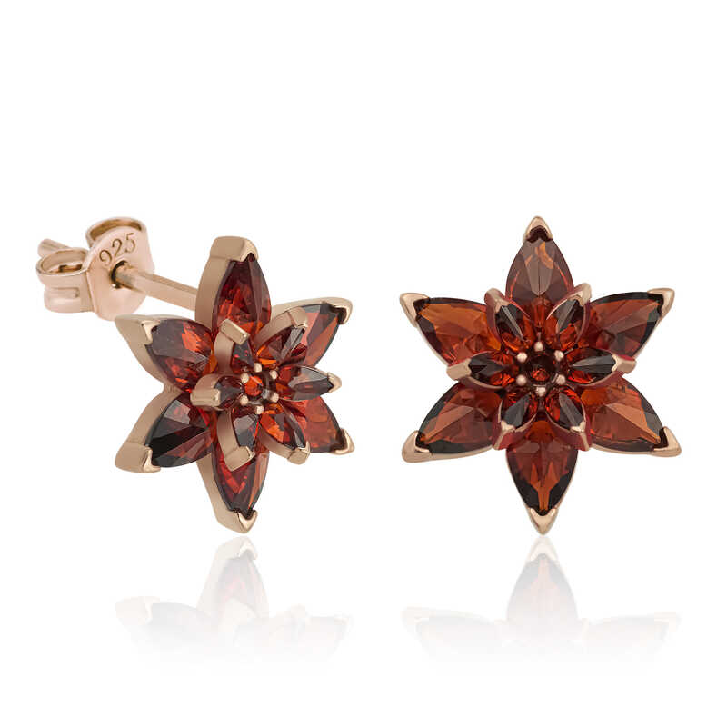Silver Red Lotus Flower Stud Earrings