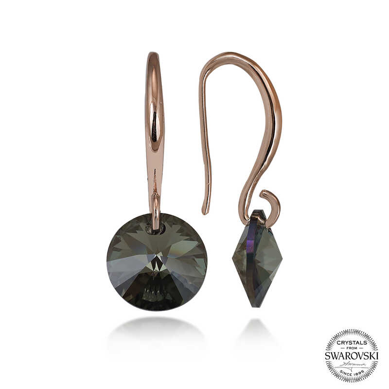Swarovski Crystal Stone Silver Green Stone Round Dangle Women’s Earrings