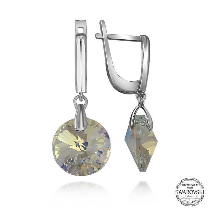 Swarovski Crystal Stone Silver White Dangle Women’s Earrings
