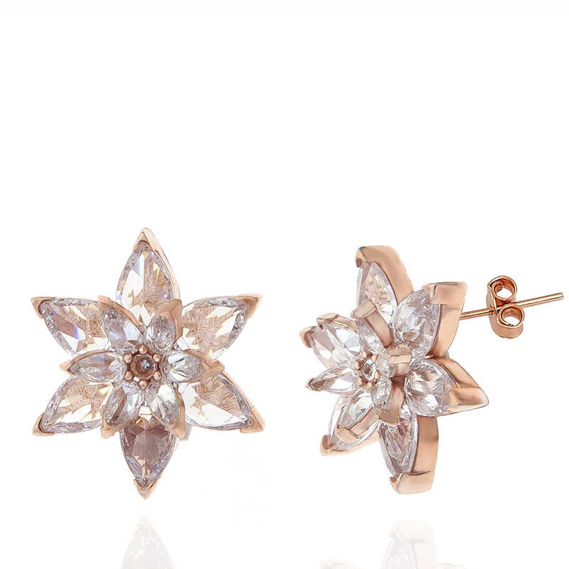 Silver Rose White Lotus Flower Stud Women’s Earrings