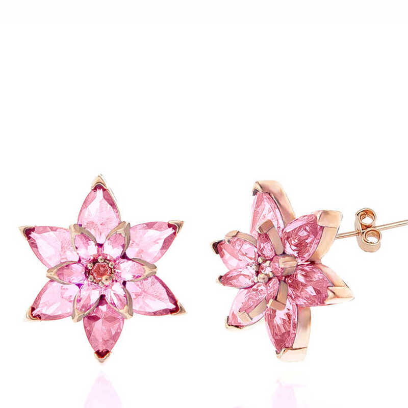 Silver Rose Pink Lotus Flower Stud Women’s Earrings