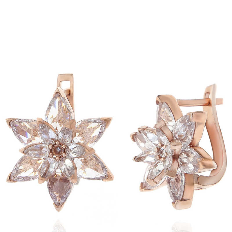Silver Rose White Lotus Flower Women’s Earrings