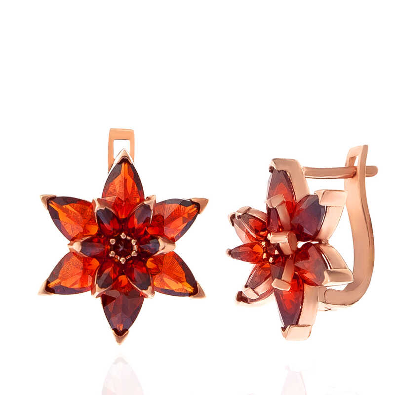 Silver Rose Red Lotus Flower Women’s Earrings