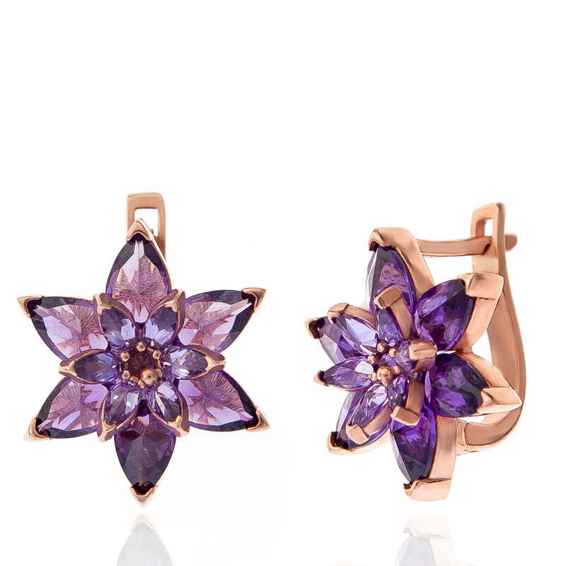 Silver Rose Purple Lotus Flower Women’s Earrings