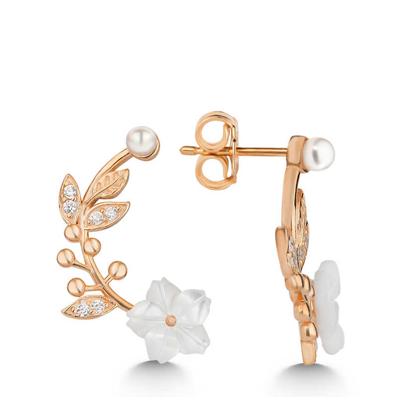 Silver Rose Pearl Flower Stud Women’s Earrings