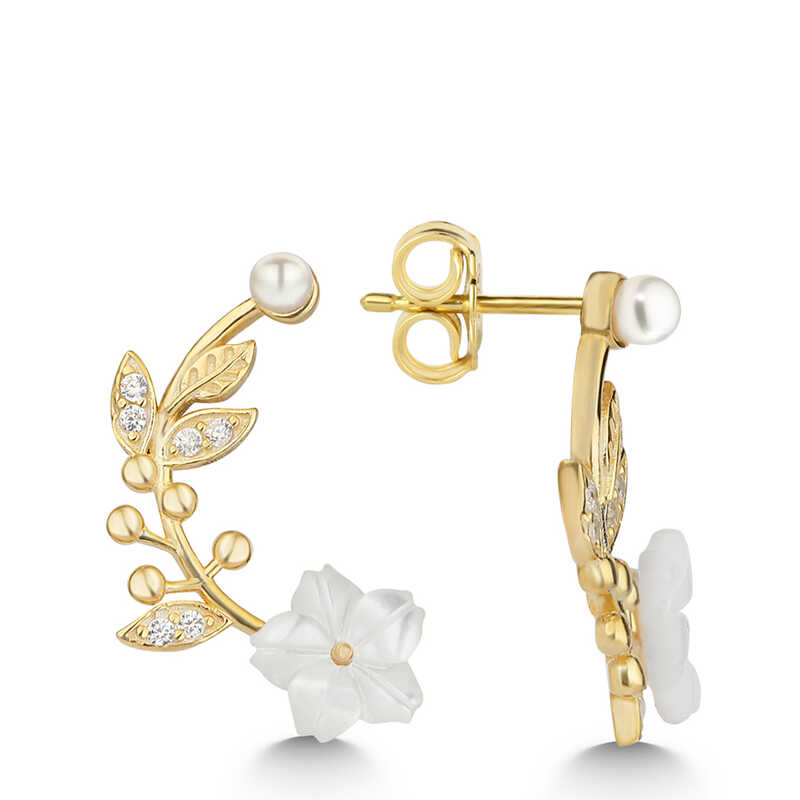 Silver Gold Mother of Pearl Flower Stud Women’s Earrings