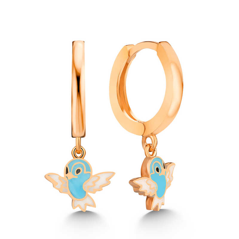 Silver Rose Blue Colored Dangle Bird Women’s Earrings