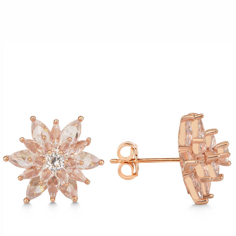 Silver Rose 4 Layer Lotus Flower Women’s Stud Earrings