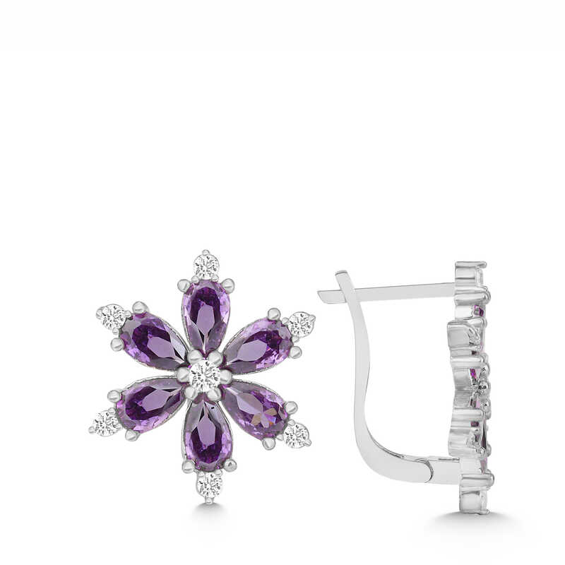 Silver Purple Lotus Flower Women’s Earrings