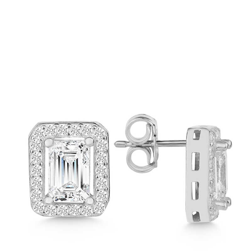 Silver White Baguette Stone Stud Women’s Earrings