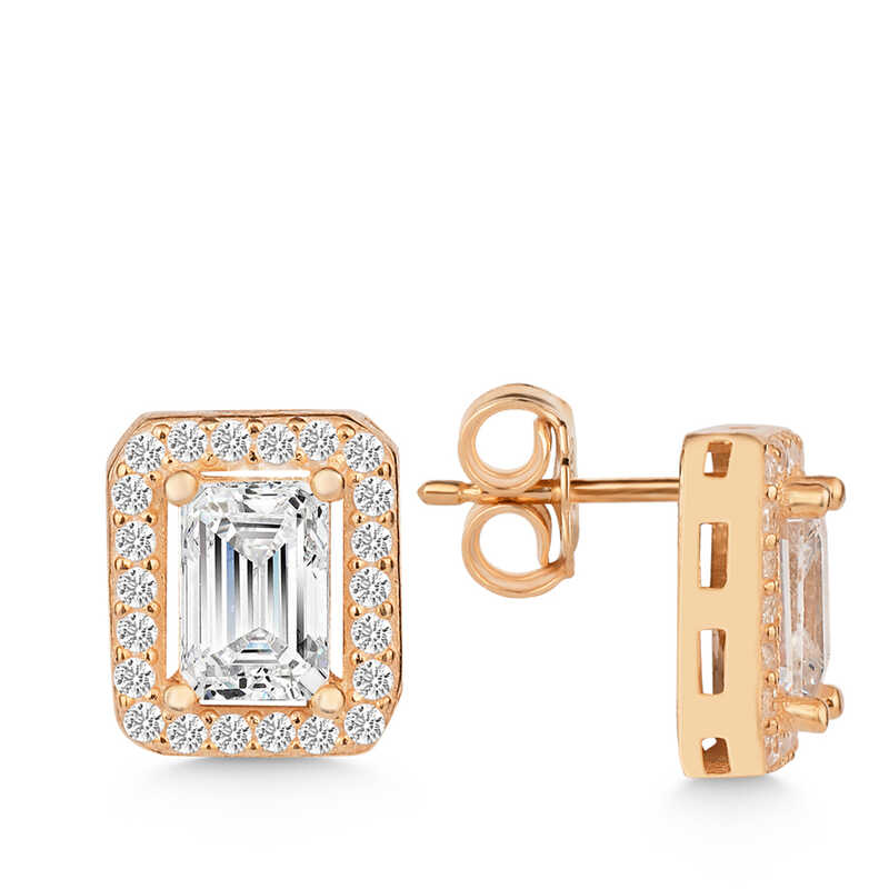Silver Rose White Baguette Stone Stud Women’s Earrings