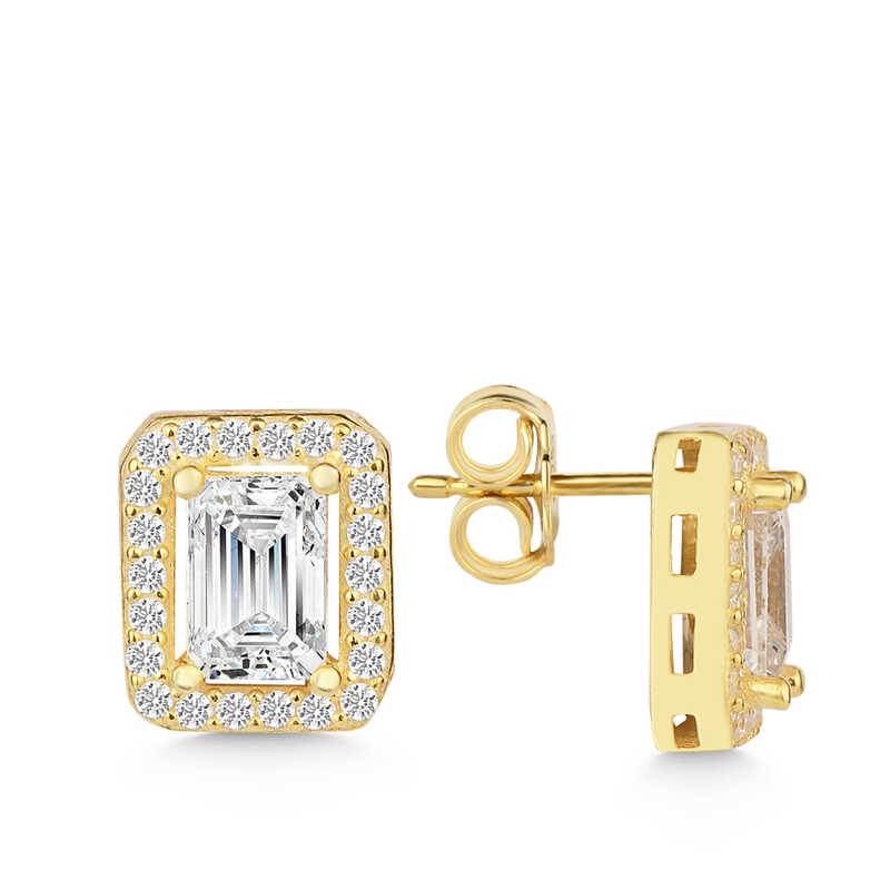 Silver Gold White Baguette Stone Stud Women’s Earrings