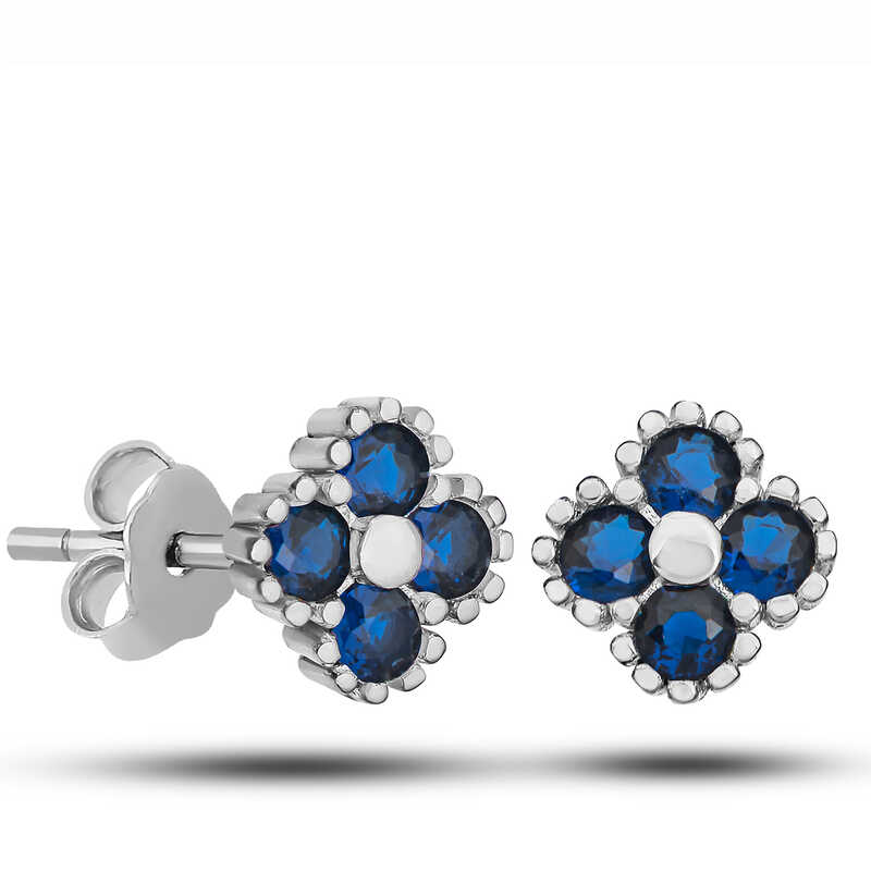 Silver Clover Stud Blue Stone Children’s Earrings