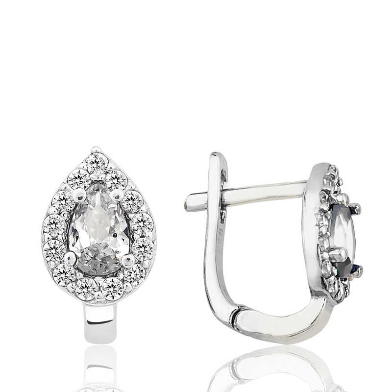 Silver White Stone Drop J Women’s Earrings