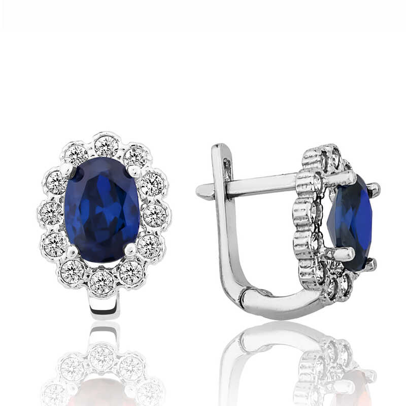 Silver Blue Flower Patterned J Women’s Earrings