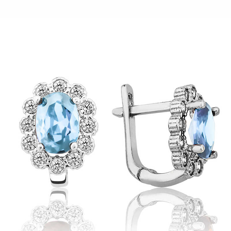 Silver Turquoise Flower Patterned J Women’s Earrings