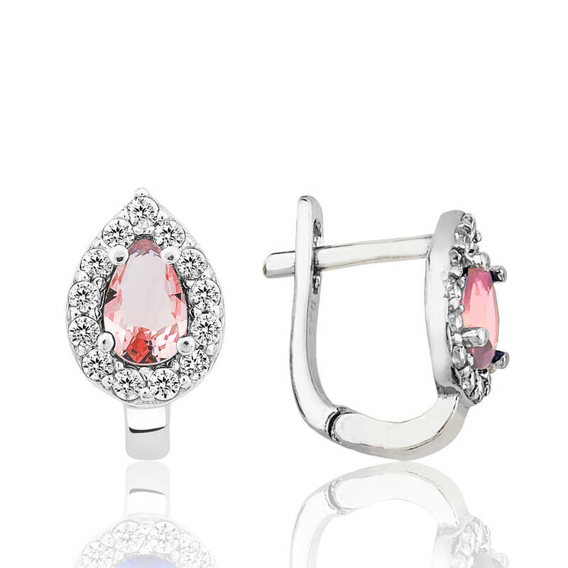 Silver Pink Stone Drop J Women’s Earrings