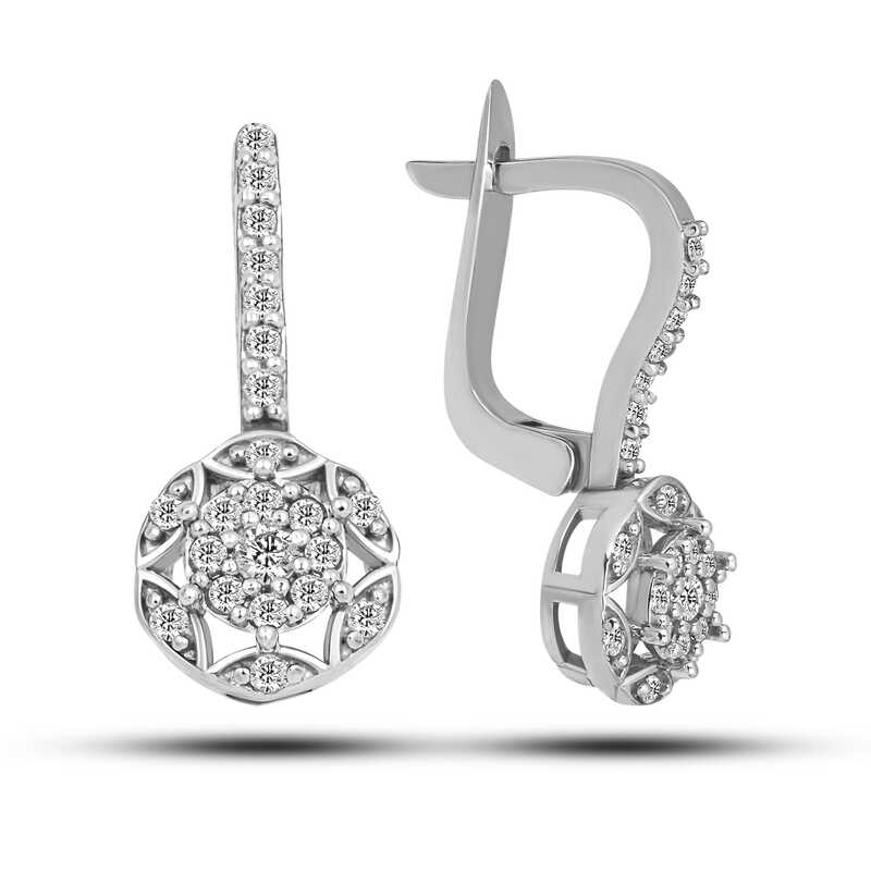 Silver White Zircon Stone Flower Women’s Earrings