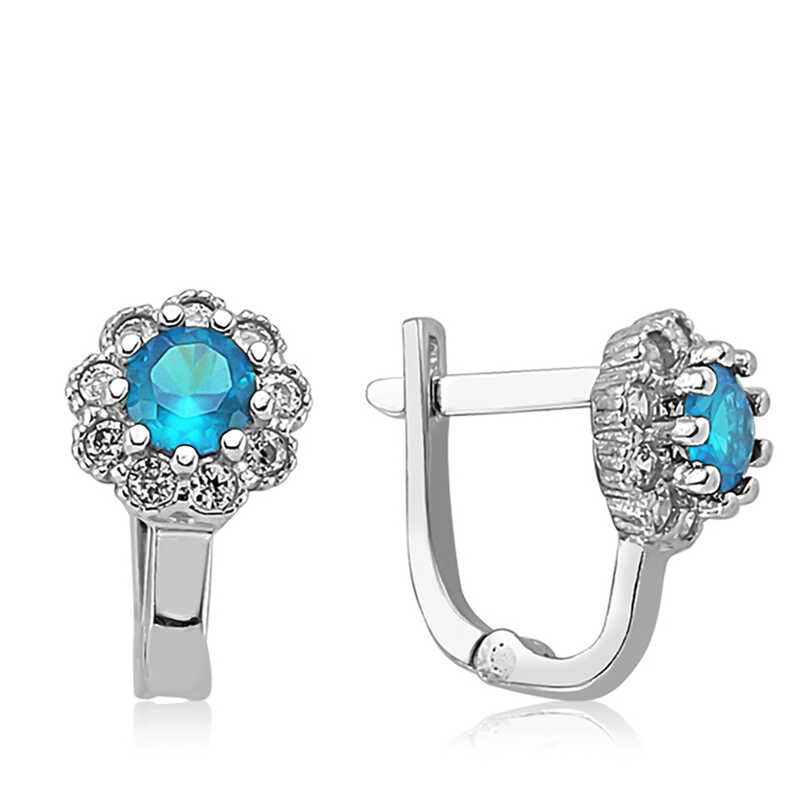 Silver Turquoise Floral Patterned Round J Women’s Earrings