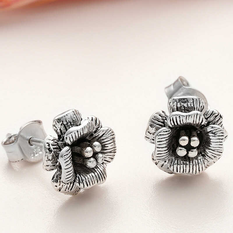 Silver Studded Rose Women's Earrings