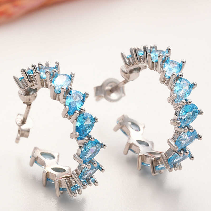Silver Akuamarin Stone-set Drop Studded Women's Earrings