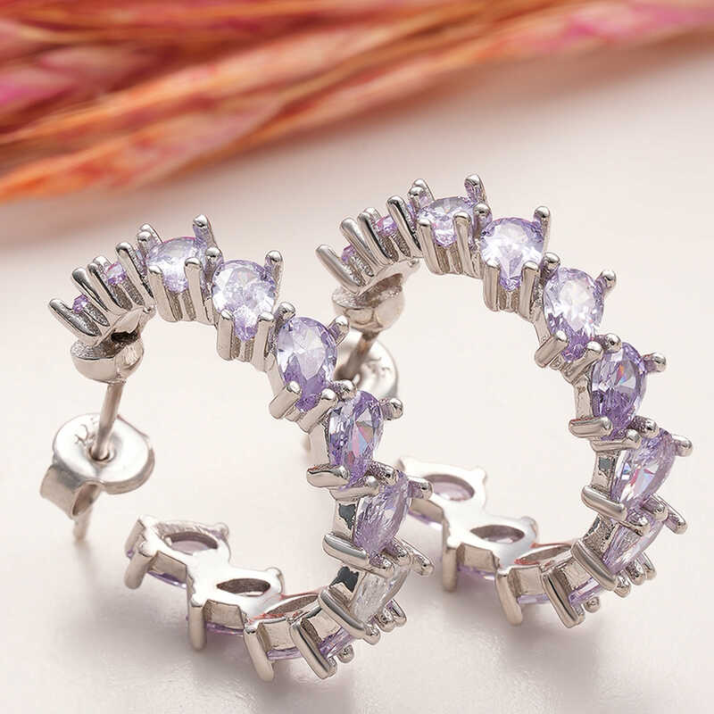 Silver Lila Stone-set Drop Studded Women's Earrings