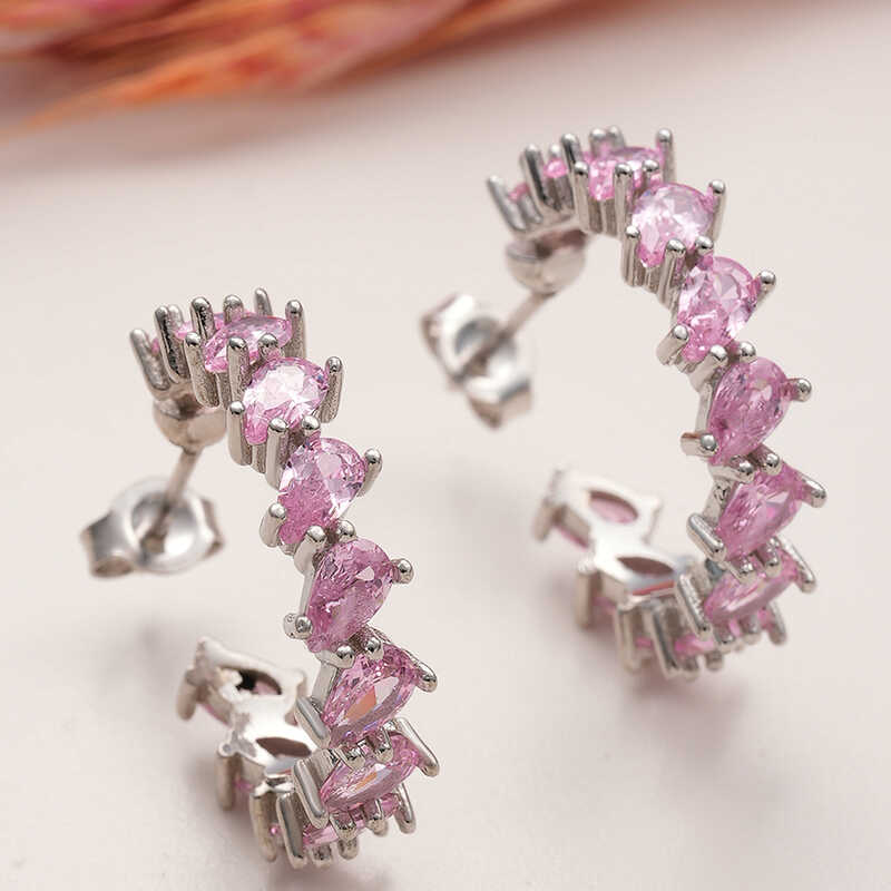 Silver Toz Pink Stone-set Drop Studded Women's Earrings